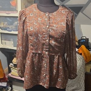 Lucky Brand Floral Button-Up Blouse - Rust